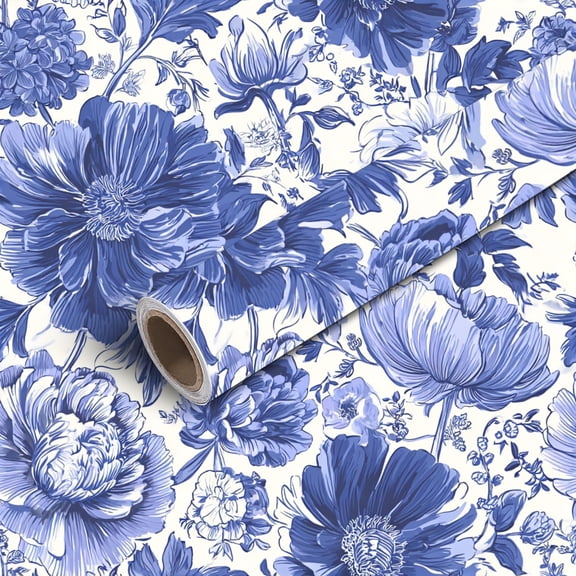 Peel and Stick Wallpaper Contact Paper Blue Floral Vintage Botanical Flowers White Self Adhesive and Removable 17.7in x 118in