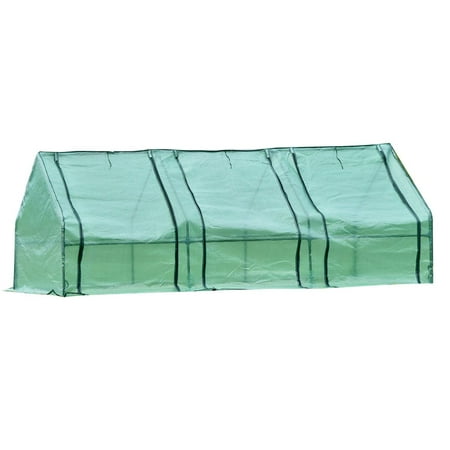 Aoodor 9 ft. x 3 ft. x 3 ft. Mini Greenhouse with 3 Zipper Doors Water Resistant UV Protected for Gardening Flowers vegetables and herbs - Green