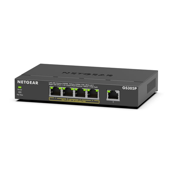 NETGEAR 300 Series GS305P - Commutateur - SOHO - Non Géré - 4 x 10/100/1000 (4 PoE+) - de Bureau - PoE+ (63 PoE)