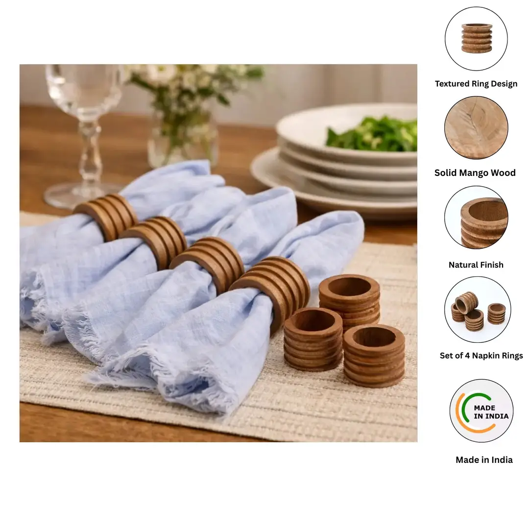 Set of 4 Wooden Napkin Rings for Dining