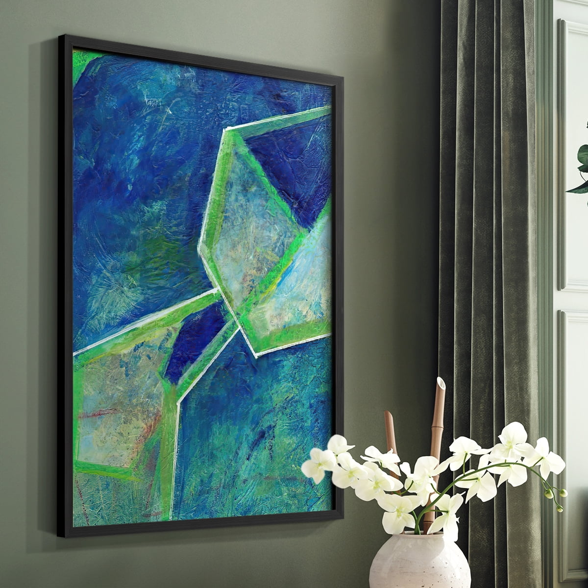 Geometric in Cool III Framed Print in Black Solid Wood Framed Print No Nail Hanging