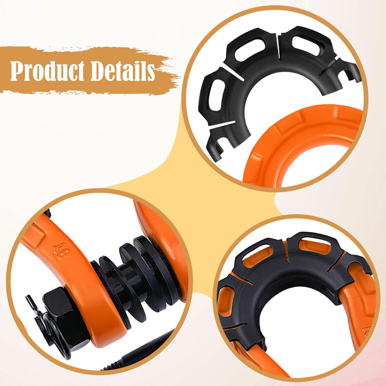 JISADER 2 Pieces D Ring Shackles Easy to Use Heavy Duty Off Roads Towing Accessories Orange