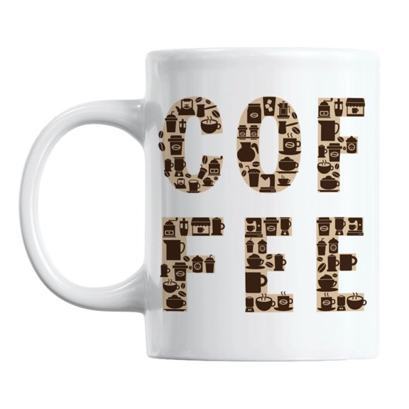 White Ceramic Coffee & Tea Mug Cup feat. Cafe Shop Supplies or Equipment (11oz)