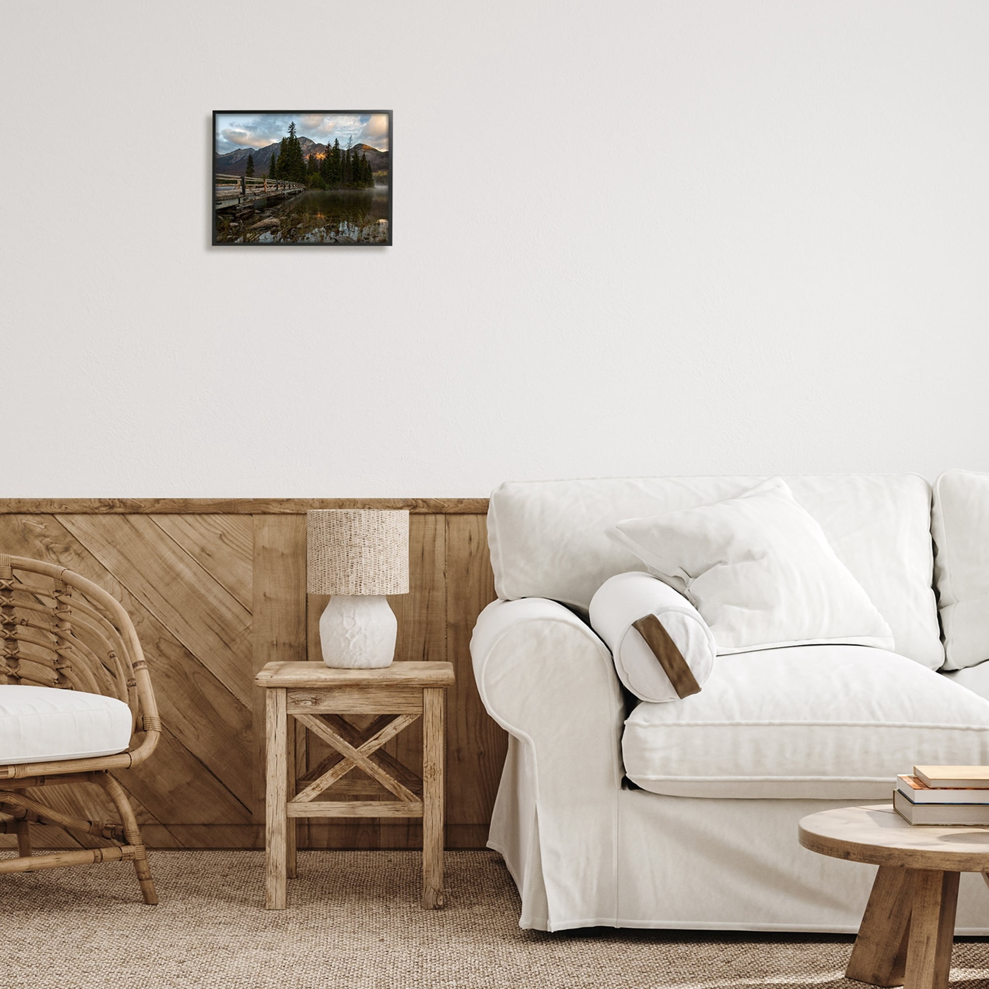 Stupell Industries Mountainside Lake Bridge Cloudy Photography Landscape Framed Wall Art, 14 x 11, Design by Daniel Sproul