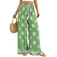 thumbnail image 4 of Women'S Wide Leg Palazzo Pants Boho Floral Trousers Flowy Beach Vacation Clothes Resort Wear Green XXL, 4 of 9