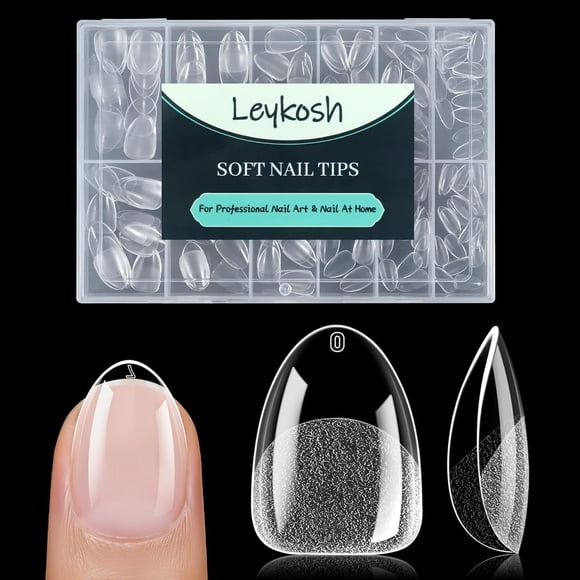 Funda completa de gel suave LEYKOSH Extra Short Almond para uñas, 216 unidades