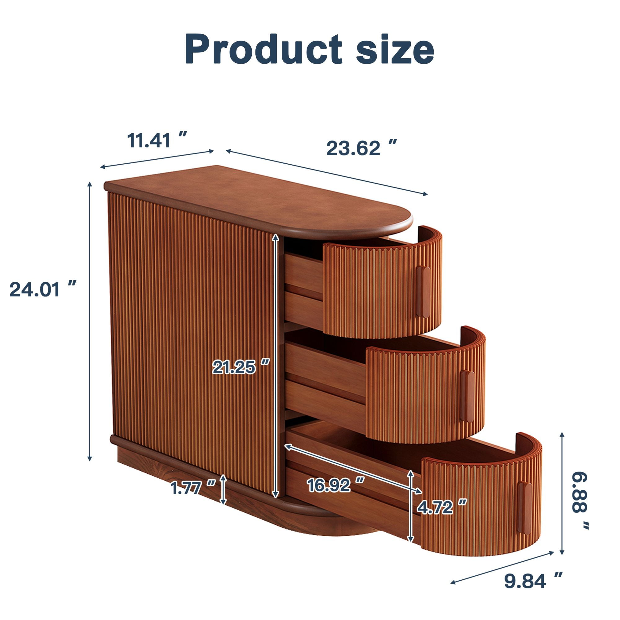 Demi Bonn Narrow Side Table with 3 Drawers, Wood Side End Table, Nightstand and Bedside Table with Storage, for Small Spaces, Brown