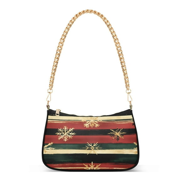 Ryvnso Snowflakes on Watercolor Stripe Womens Chain Shoulder Bag Tote Handbags Clutch Hobo Purse with Zipper for Travel