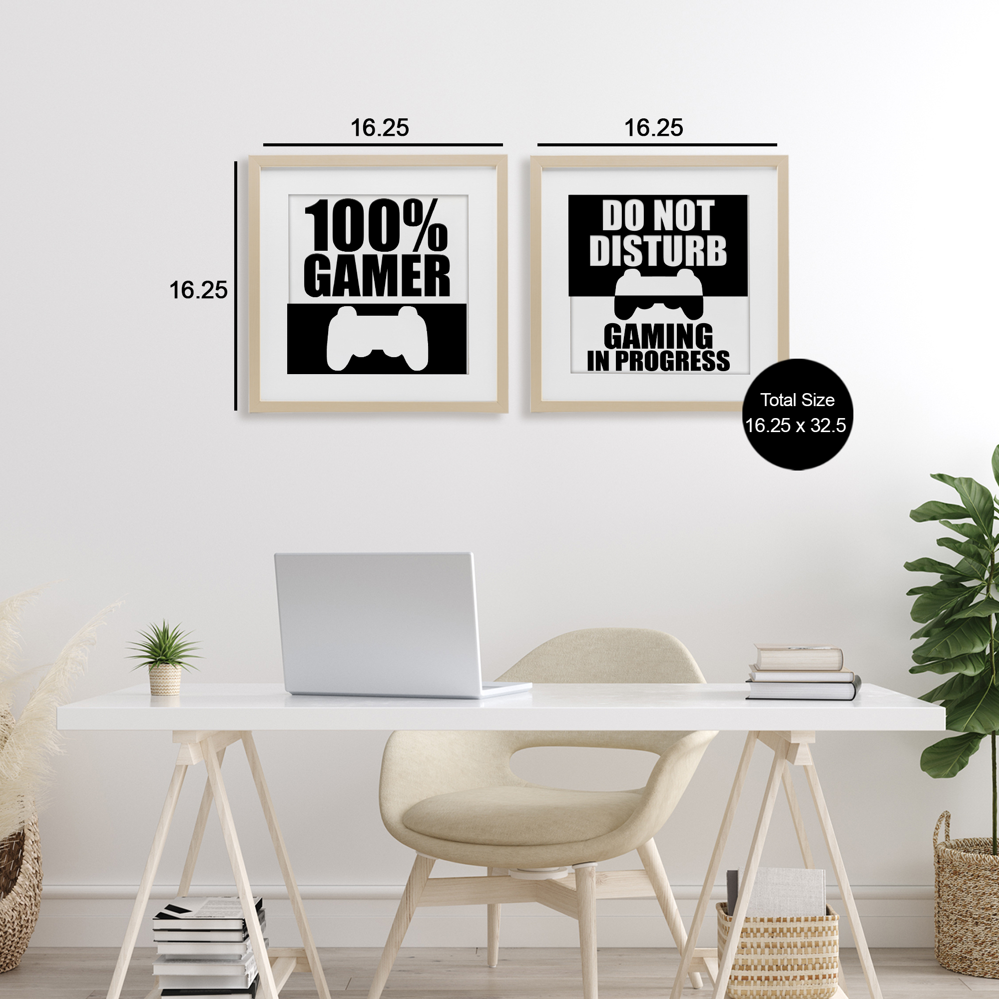 Competitive Gamer Black & White 2 Piece Birch Framed Print Under Glass Set, design by Kim Allen