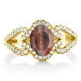 thumbnail image 2 of Gem Stone King 1.91 Ct Oval Red Tiger Eye 18K Yellow Gold Plated Silver Ring (Size 5), 2 of 4