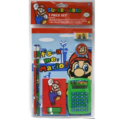 Super Mario Calculator Stationery Set with Pencil, Notepad, Eraser, Sharpener, Sticker, 36 Sheets