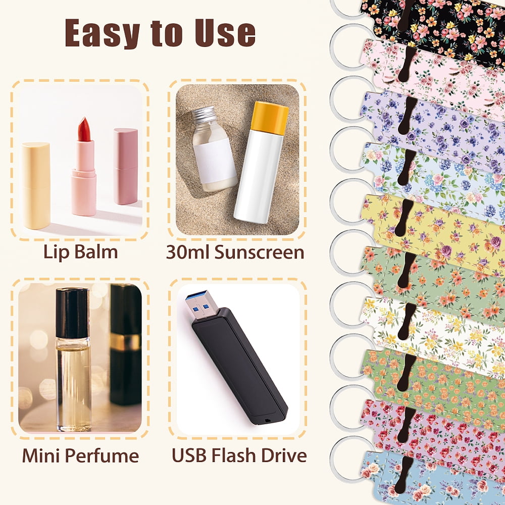 50 Pcs Flower Chapstick Holder Key Chain Lipstick & Lip Balm Keychain with Metal Ring Portable Neoprene Lip Gloss Holder Keychain Travel Essential Pocket Inspirational Gift