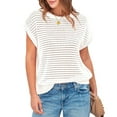 thumbnail image 3 of Women'S Round Neck Hollow Crochet Short Sleeve Top Creamy White M, 3 of 6