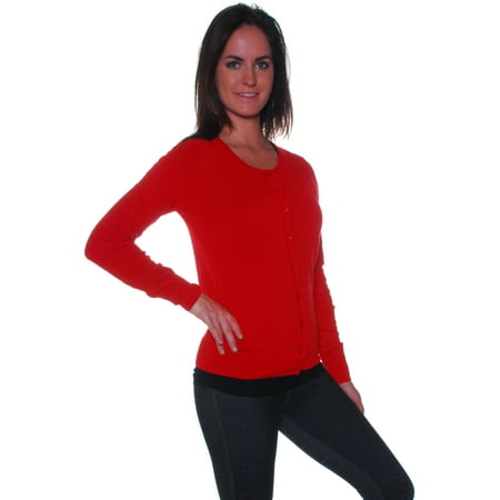 - Emmalise Women's Classic Basic Round Neck Cardigan Sweater Top - Junior Sizing
