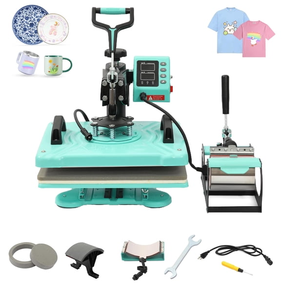 QinaQin Multifunctional 6 in 1 Heat Press Machine with Dual Display 12x15 Inch US Plug