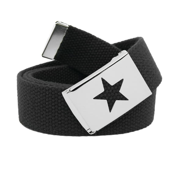 Women's Silver Flip Top Star Belt Buckle with Canvas Web Belt Small Black
