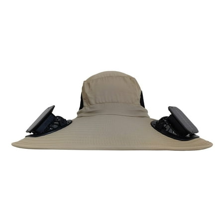 Wide Brim Solar Fan Hat Men Sun Hat for Outdoor Fishing Two Power Fan Waterproof Sun Cap with Mesh Layer 3 Speed
