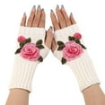 thumbnail image 2 of Saving Clearance 2025! Lisingtool Ladies Warm Knit Fingerless Gloves Convertible Mittens Fashion Flowers Promotion Sale, 2 of 4