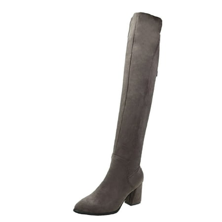 

Puawkoer Ladies Fashion Solid Color Suede Pointed Toe Side Zipper High Heel Over Knee Boots