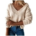 thumbnail image 2 of Qertyioot Chandails à Col en V pour Femmes Mode d'Automne Couleur Unie Manches Longues Chandail Chemise Hauts, 2 of 4