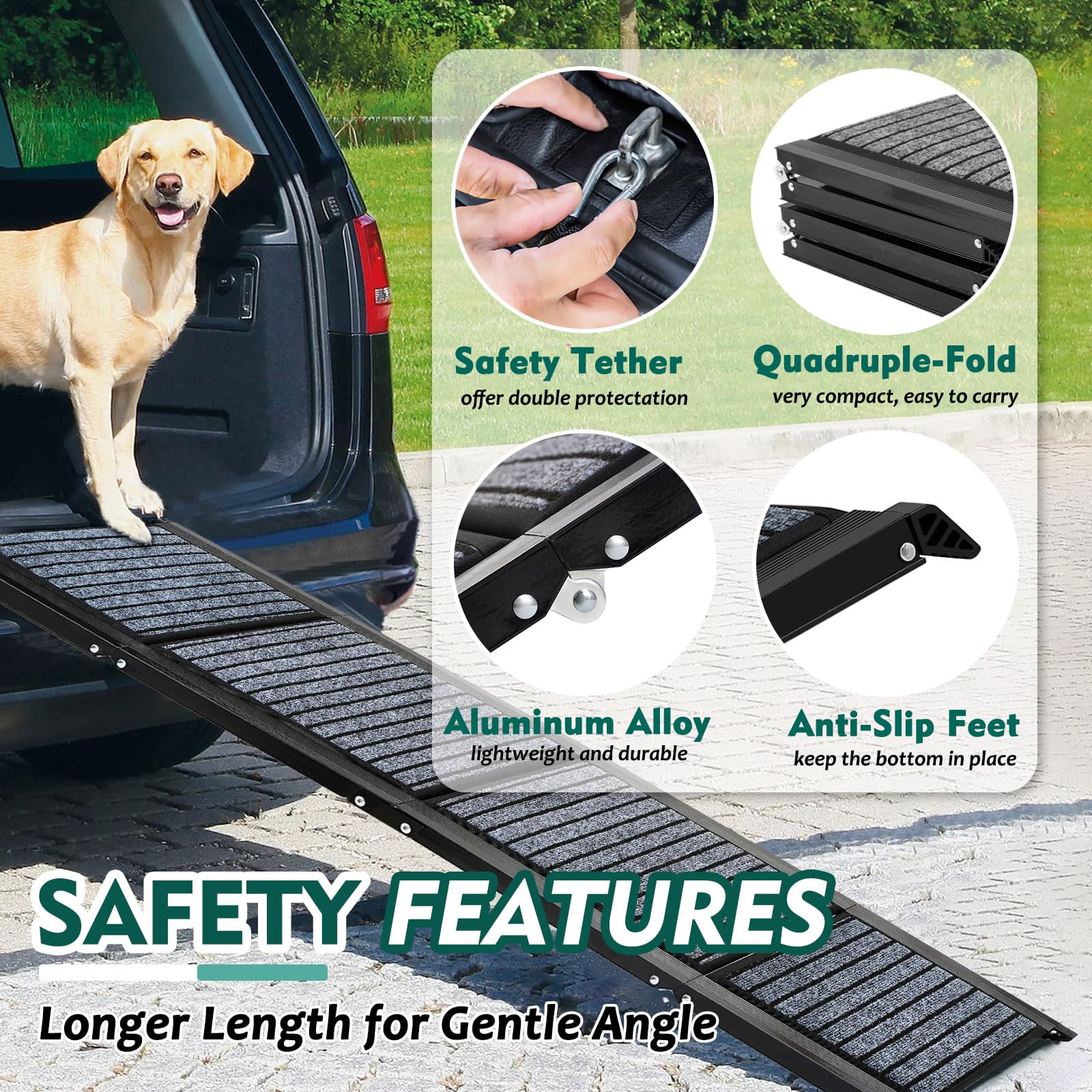 71" Foldable Dog Ramps for Large Dogs, Dog Car Ramp with Non-Slip Rug Surface, Pet Ramp Stairs Portable,Dog Steps for Medium & Large Dogs Up to 220 LBS Get Into a Car, SUV & Truck