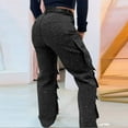 thumbnail image 5 of Brglopf Womens Rhinestone Jeans Baggy Y2K High Waisted Straight Wide Leg Cargo Jean Trousers Sparkly Bling Glitter Denim Pants with Pockets Black XL, 5 of 5
