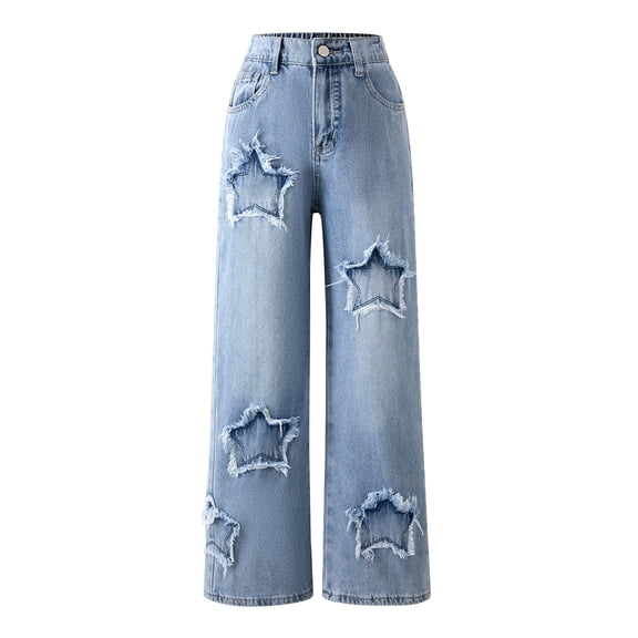 EnJoCho Girls Baggy Jeans Trendy High Waisted Ripped Distressed Wide Leg Denim Pants Summer Trousers 𝖸2𝖪 Streetwear Vintag𝖾 Casual Loose Fit