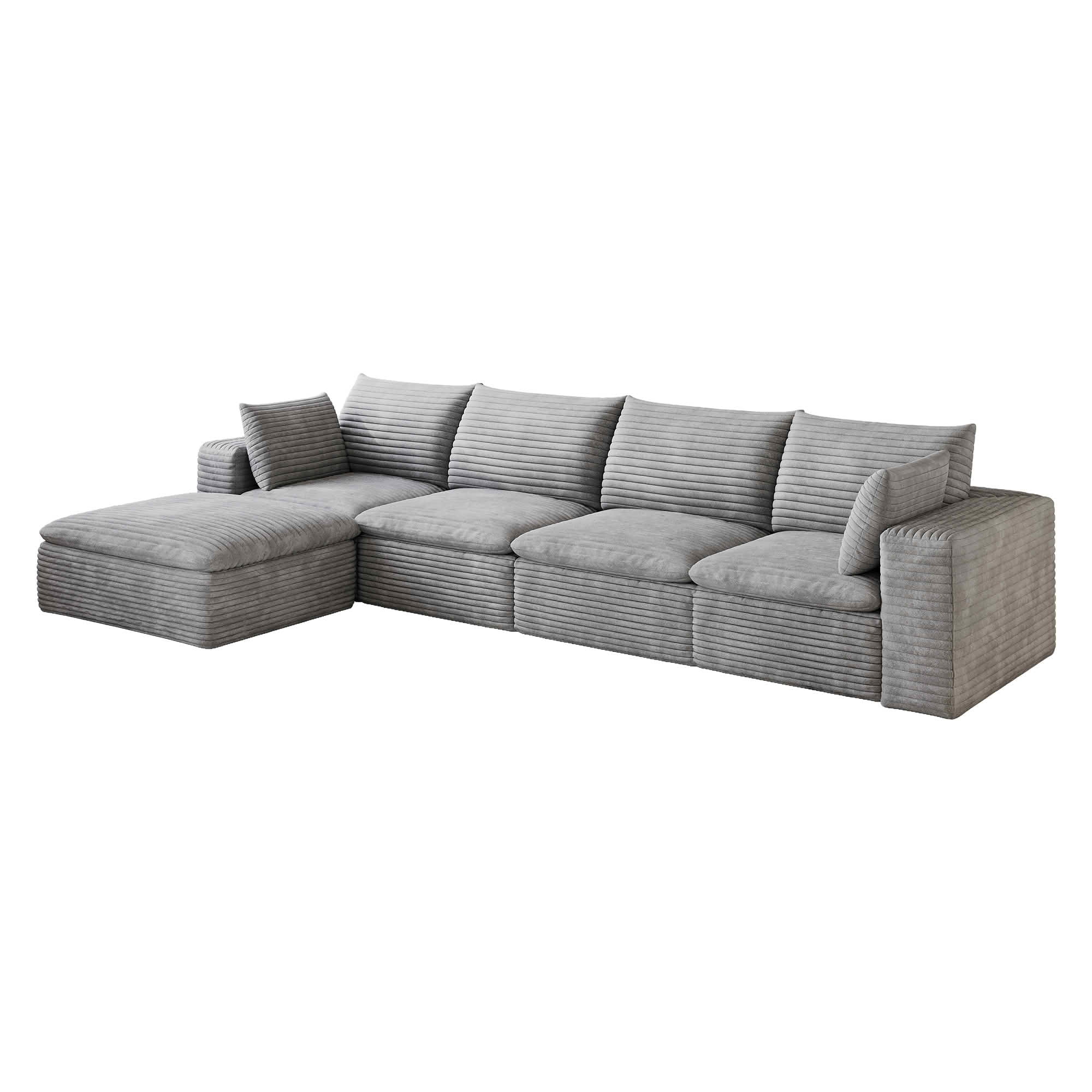 MAYEERTY 134 Inch Cloud Modular Sofa, Corduroy Deep‑Seat Couch with Double‑Layer Removable Cushions, No‑Assembly DIY Combination Sponge Sofa for Living Room Bedroom Conference Room Apartment