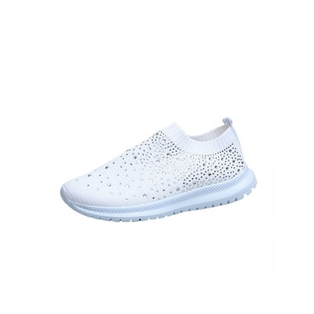 

Rotosw Women Sneakers Comfort Flats Slip On Casual Shoes Mesh Non-Slip Sock Sneaker Travel Fashion Walking Shoe White US 4.5