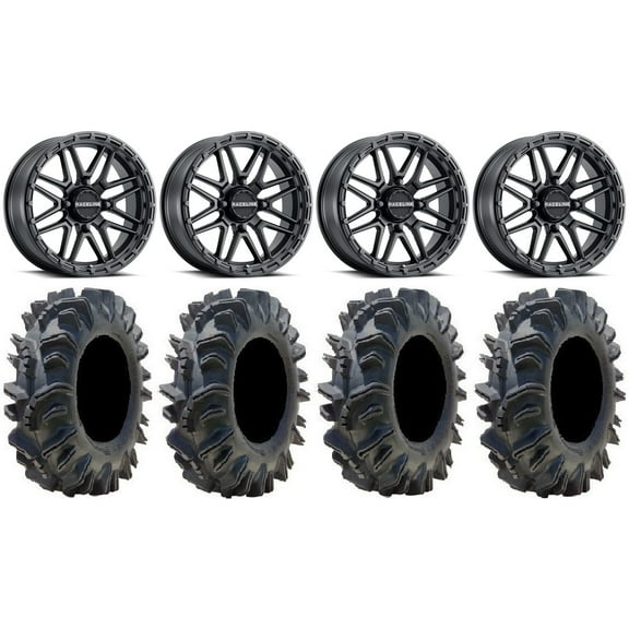 Raceline Krank XL 18" Wheels Black 34" Terminator Tires Kawasaki Mule Pro FXT