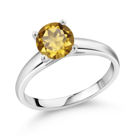 Gem Stone King 1.25 Ct 7mm Round Champagne Quartz 10K White Gold Ring (Size 9)