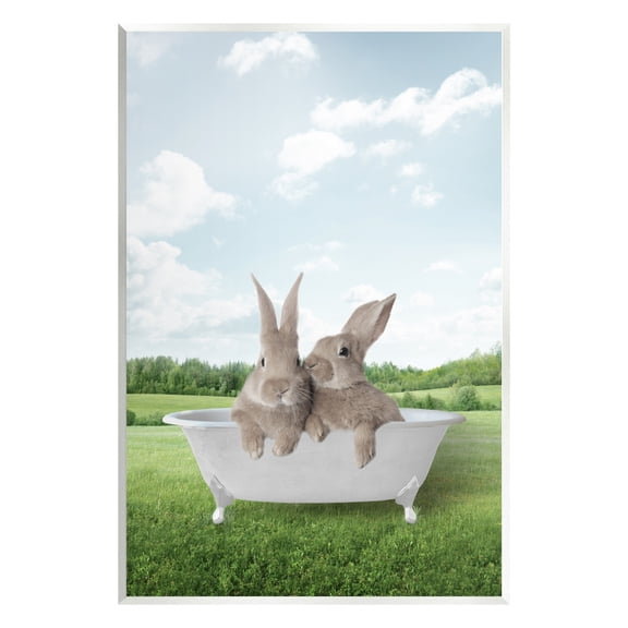 Stupell Industries Bunnies in Tub Landscape Nature Painting Unframed Art Print Wall Art, 10 x 15