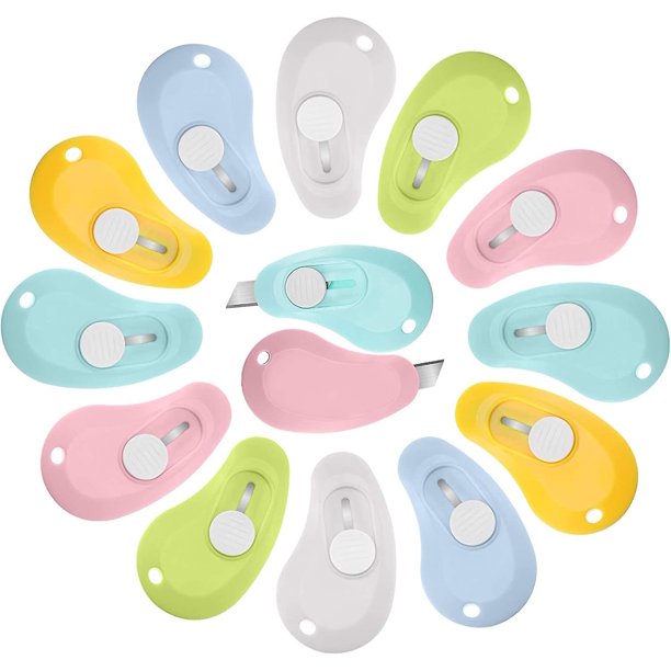 12 Piezas Mini Cuchillo Utilitario Retráctil Cortador De Caja Abrecartas Navajas De Bolsillo Mini Diapositivas Coloridas Abiertas Para Letras Caja Pequeña Apertura Corte De Papel D