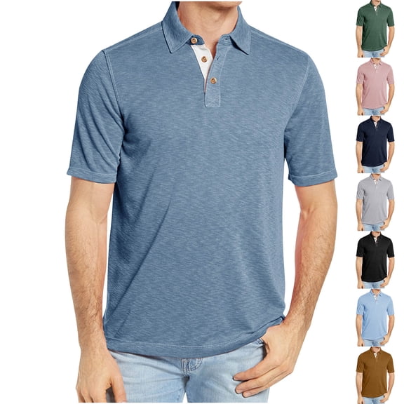 Hinvhai Mens Knit Polo Shirts Short Sleeve Textured Polo Shirts Sretchy Regular Fit Sky Blue 10(XL)