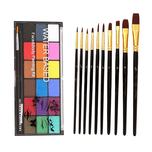 Kit de pintura facial y corporal de 18 colores con 10 pinceles para maquillaje de Halloween 18 colores mate