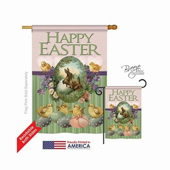 Breeze Decor 03053 Easter Bunny with Chicks 2-Sided Vertical Impression House Flag - 28 x 40 in.