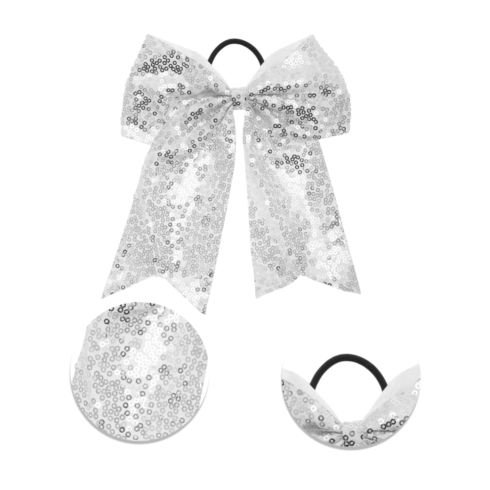 NOMADIC NOOK Elegant Sequins Bow Hair Ties for Home 5 Pcs White Yellow Purple Black Pink