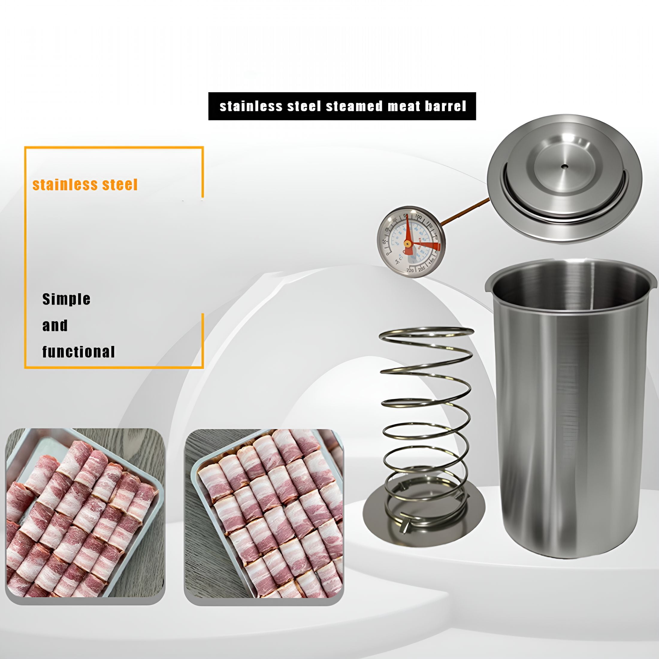 ACDANC Stainless Steel Ham Maker, Large Capacity Deli Meat Press Cooker with Thermometer, Homemade Bacon & Meat Boiler Pot, deli meat press