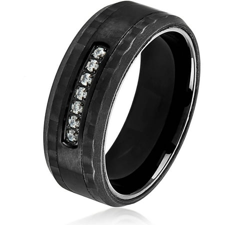 Crucible CZ Black IP Stainless Steel Carbon Fiber Semi-Eternity Ring (8mm)