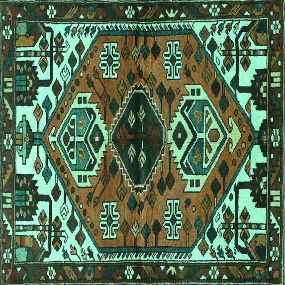 Ahgly Company Machine Washable Indoor Square Persian Turquoise Blue Traditional Area Rugs, 6' Square