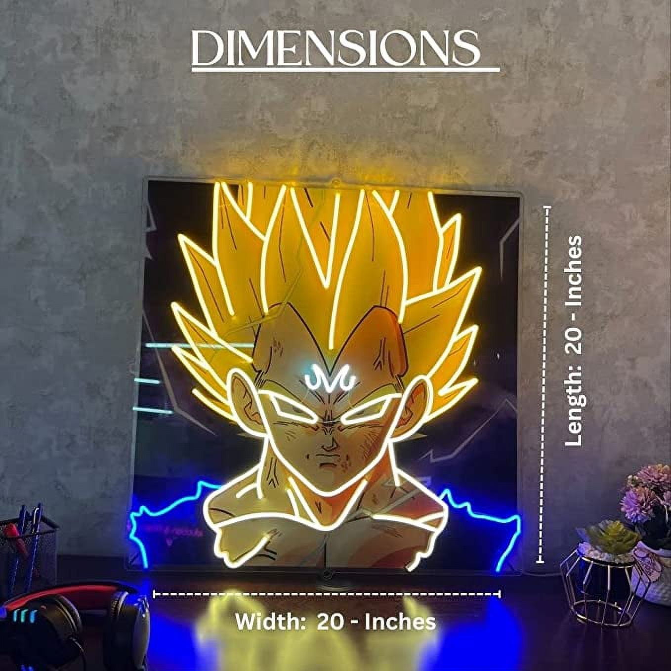 EPOCHSI Anime Songoku Neon Sign, UV Printed LED Sign 20 x 20 inches, Gaming Decor for Boys,Kids With Dimmer Switch and Power Adapter