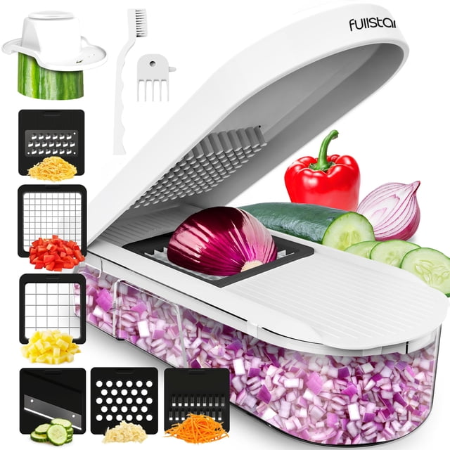 Picadora de verduras Fullstar 6 en 1 con recipiente blanco con cuchillas