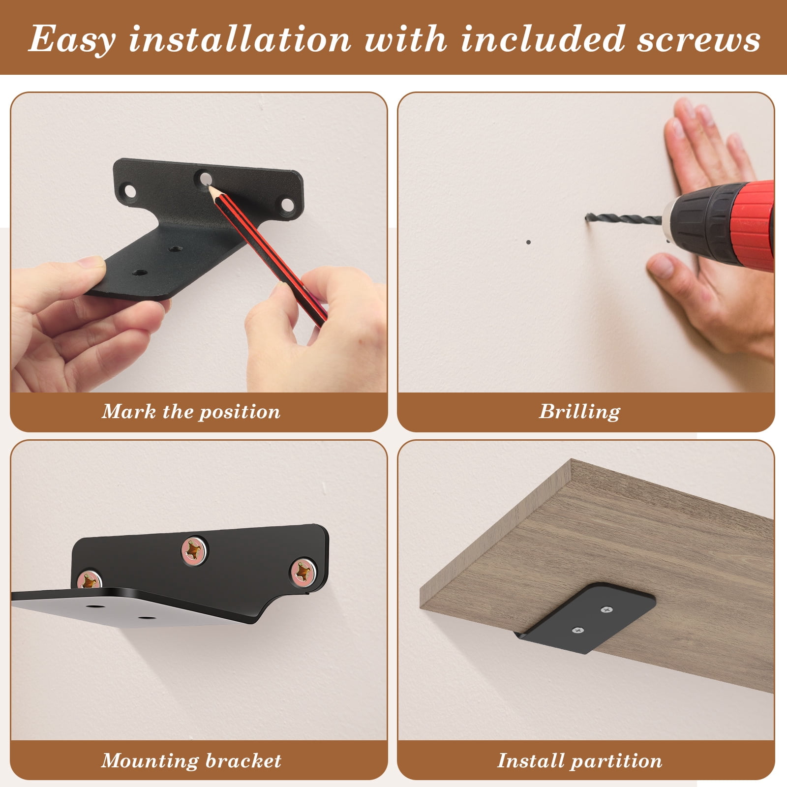 4 Pack Shelf Bracket 3.5" Long, Wall Mounted L Shape Floating Shelf Support Bracket with Screws 90° Steel Angle Brackets for Kitchen Living Room Garage Office