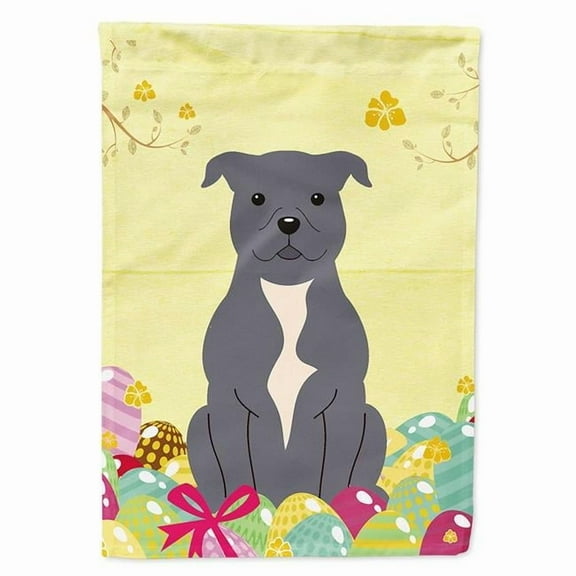 Caroline's Treasures BB6046GF Easter Eggs Staffordshire Bull Terrier Blue Flag Garden Size , Small, multicolor