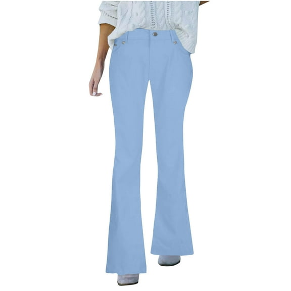 Timegrad Womens Jean Pants High Waisted Bell Bottom Fall Fashion Classic Flare Denim Pants Solid Color