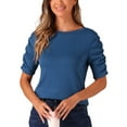 thumbnail image 1 of Camisetas de media manga INSPIRE CHIC para mujeres con cuello barco, básicas y elásticas, camisetas casuales de verano S azul oscuro, 1 of 6