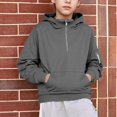 thumbnail image 2 of YunPes Youth Boys Christmas Clothes Half Zipper Hooded Sweatshirt Casual School Plain Pullover Tops for Kids Fall Winter Warm Outfit, 2 of 7