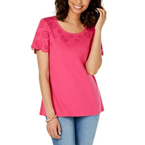 Embroidered Cotton T-Shirt Steel Rose XS