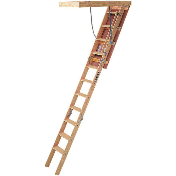 Louisville Ladder 7 8' 9" Wood Attic Ladder, 300 lbs Load Capacity, CS254P