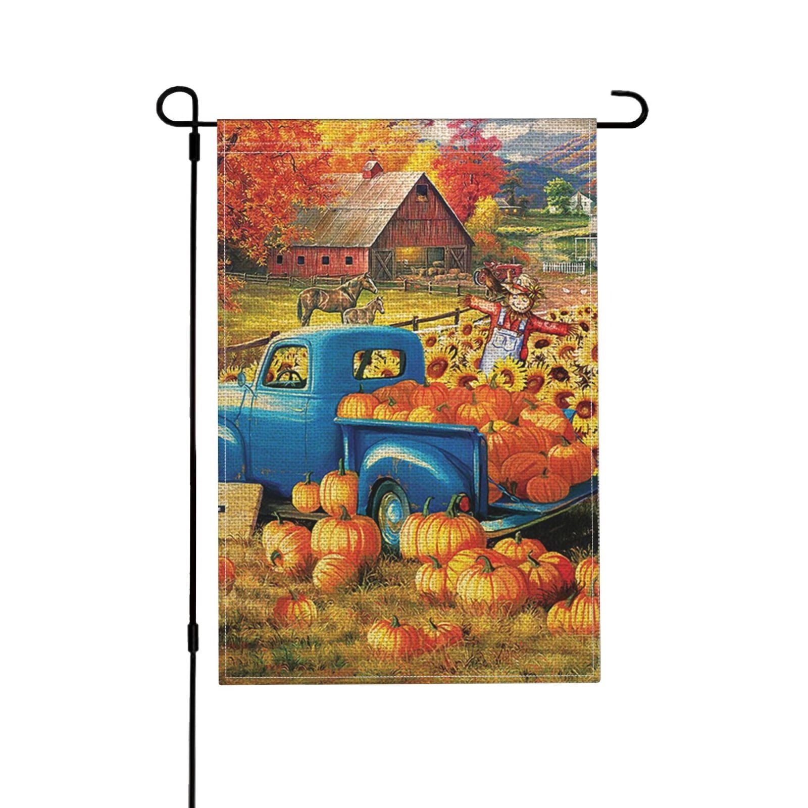 Fall Theme Garden Flag Farmhouse Pumpkin Truck Sunflowers Maple Trees